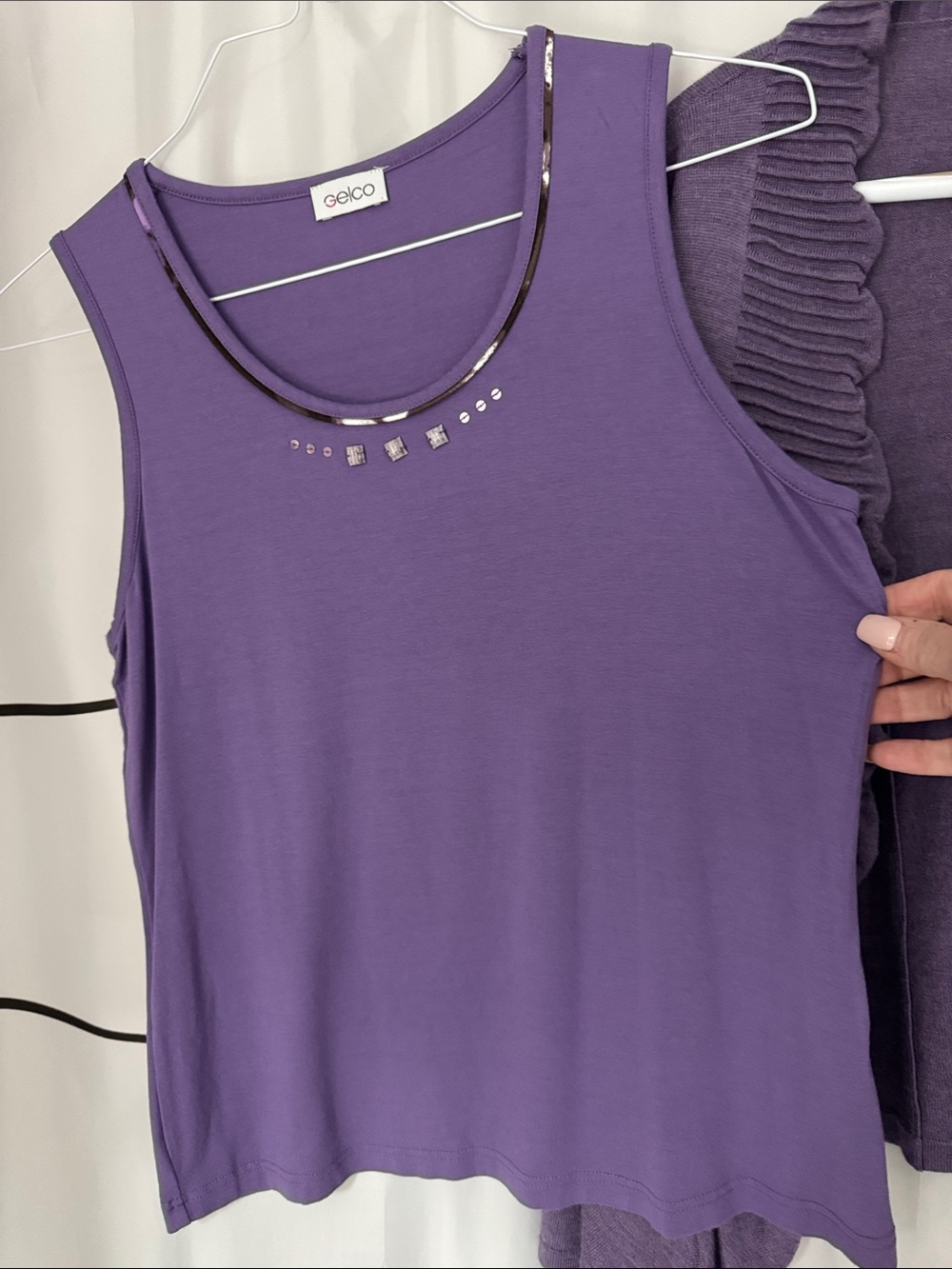 Purple Ruffle Open-Front Women’s Sweater Set - Picture 2 of 4